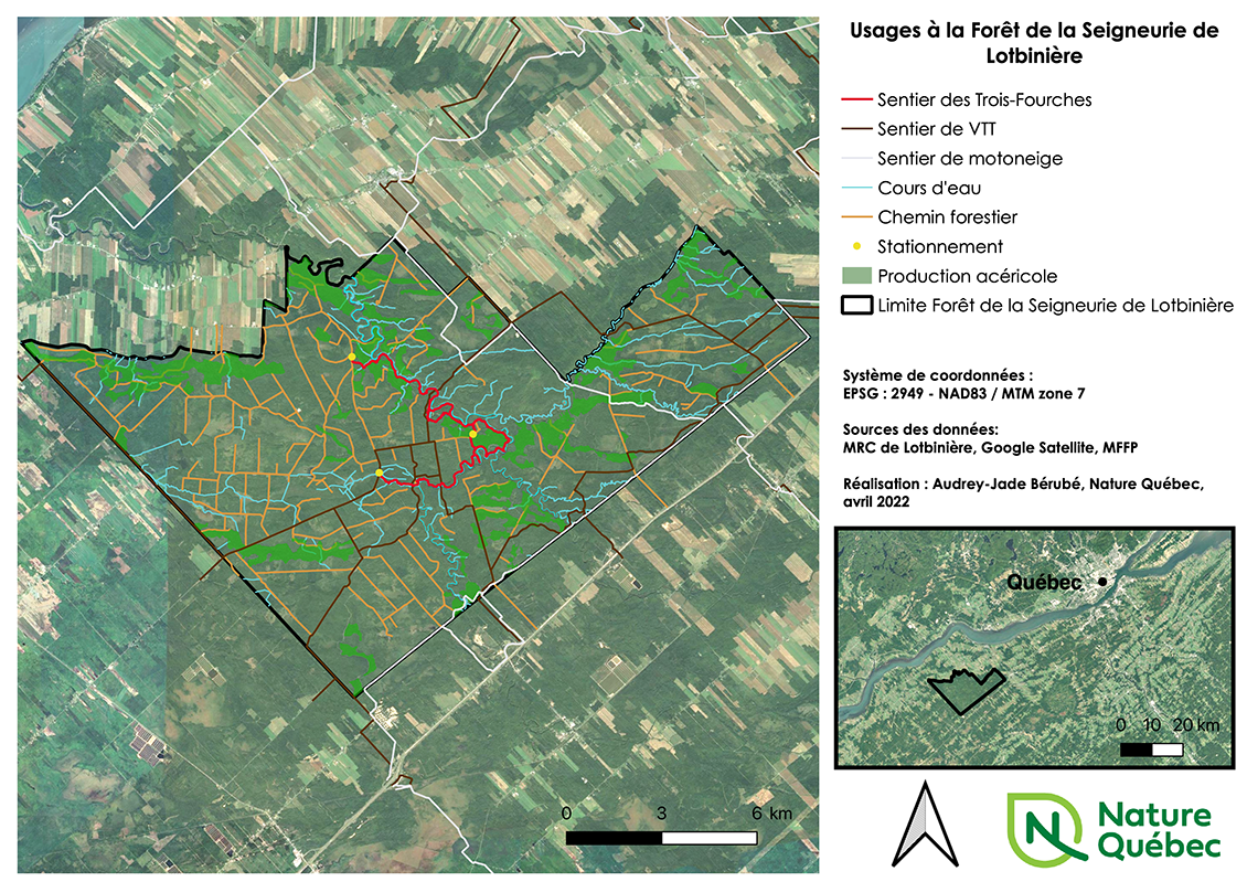 Différents usages à la forêt de la Seigneurie de Lotbinière